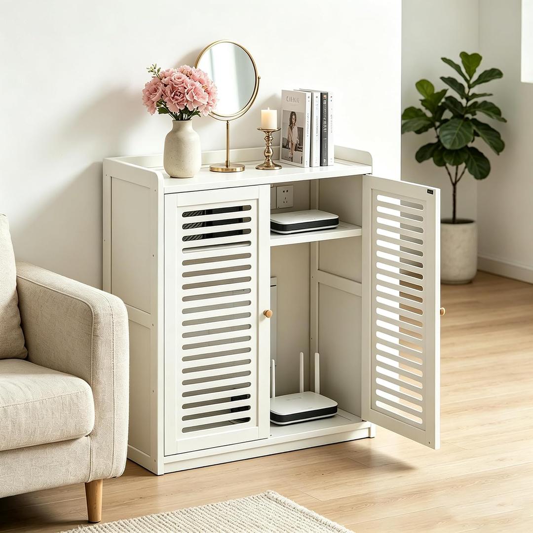 Router Storage Cabinet with Adjustable Shelves,WiFi Router Box Hider,Multi-Functional Router Storage Box,for Living Room,Office,Small Household