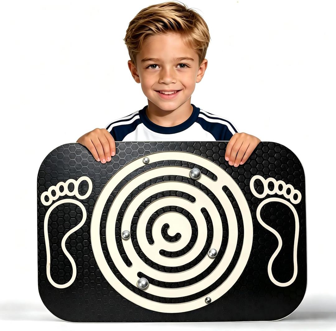 Balance Board Maze for Kids, 17.5-Inch Wobble Board Rocking Seesaw Sensory Training with 6 Balls, Non-Slip Pedals Indoor Outdoor for Boys Girls
