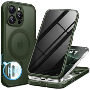 BERFY Magnetic for iPhone 16 Pro Max Case, Compatible with MagSafe, [Built-in 9H Tempered Glass Screen Protector & Camera Protection] Full Body Translucent Matte Phone case for 16 Pro Max, Deep Green
