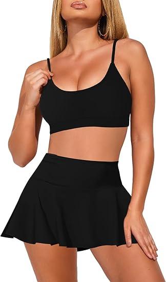 Pink Queen Women Bikini Set Summer Two Piece Swimsuit High Waisted Swim Skirt Bottom Tummy Control 2 Pcs Bathing Suit Tankini 2026 Size L, Black