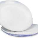 roro 10.5-Inch Ceramic Dinner Plate Set of 2 - Rustic Azure Blue Textured Plates with White-Blue Reactive Glaze, Mykonos Collection