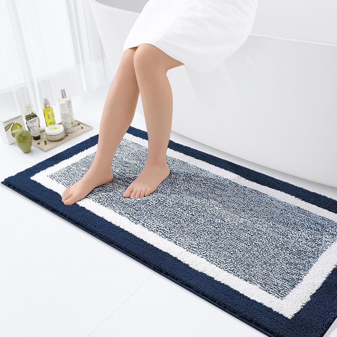 OLANLY Bathroom Runner Rugs 47x24, Extra Soft and Absorbent Microfiber Bath Rugs, Non-Slip, Machine Washable, Quick Dry Shaggy Bath Carpet, Long Bath Mats for Bathroom Floor, Tub, Shower, Navy