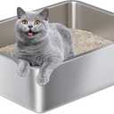 Stainless Steel Litter Box,Metal Cat Litter Box-6" High Side for Cats,Cat LitterBox for Kitty/Kitten and Rabbits, Stainless Steel Cats Litterbox, Easy Clean Non Stick No Smell (Medium (17.5" x 13.6" x 6"))