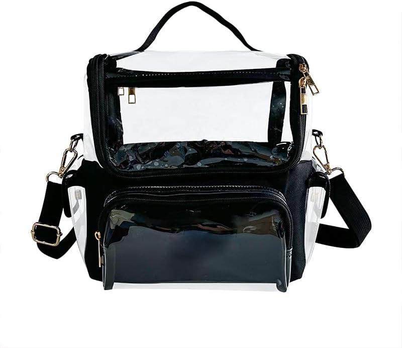 Large Professional Makeup Artist Travel Transparent Waterproof Cosmetic Organizer Bag Clear Messenger Cosmetic Bags with Adjustable Strap