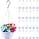 Roshtia 24 Pcs Hanging Plastic Planter Pot with Hook Flower Pots Baskets Hanging Nursery Planter Holder for Outdoor Indoor Plant Garden(Ceramic White,6 Inch)