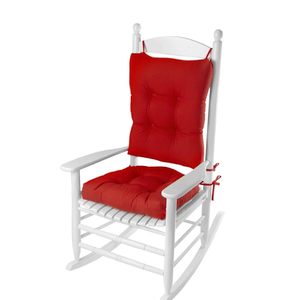 downluxe Indoor/Outdoor Rocking Chair Cushion Set, Tufted Comfortable Cushions for Rocking Chairs with Ties and Non-Slip Backing, Seat 17" x 17" x 3"/Back 21" x 17" x 3", Red, 2 Piece Set