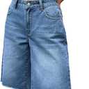 WDIRARA Women's Low Rise Baggy Denim Shorts Wide Leg Bermuda Jean Shorts (30, Frayed Blue)