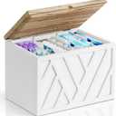 Tampon Holder for Bathroom Decor, Feminine Product Organizer with Lid, Shark Week Tampon Storage, Wood Pad and Tampon Organizer for Toilet Organizer, Bathroom Accessories Box for Girl Stuff (1Pcs-White)