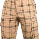 zeetoo Camo Shorts for Men Classic Relaxed Fit Cargo Short Multi-Pocket Outdoor Shorts (34, Plaid Khaki)