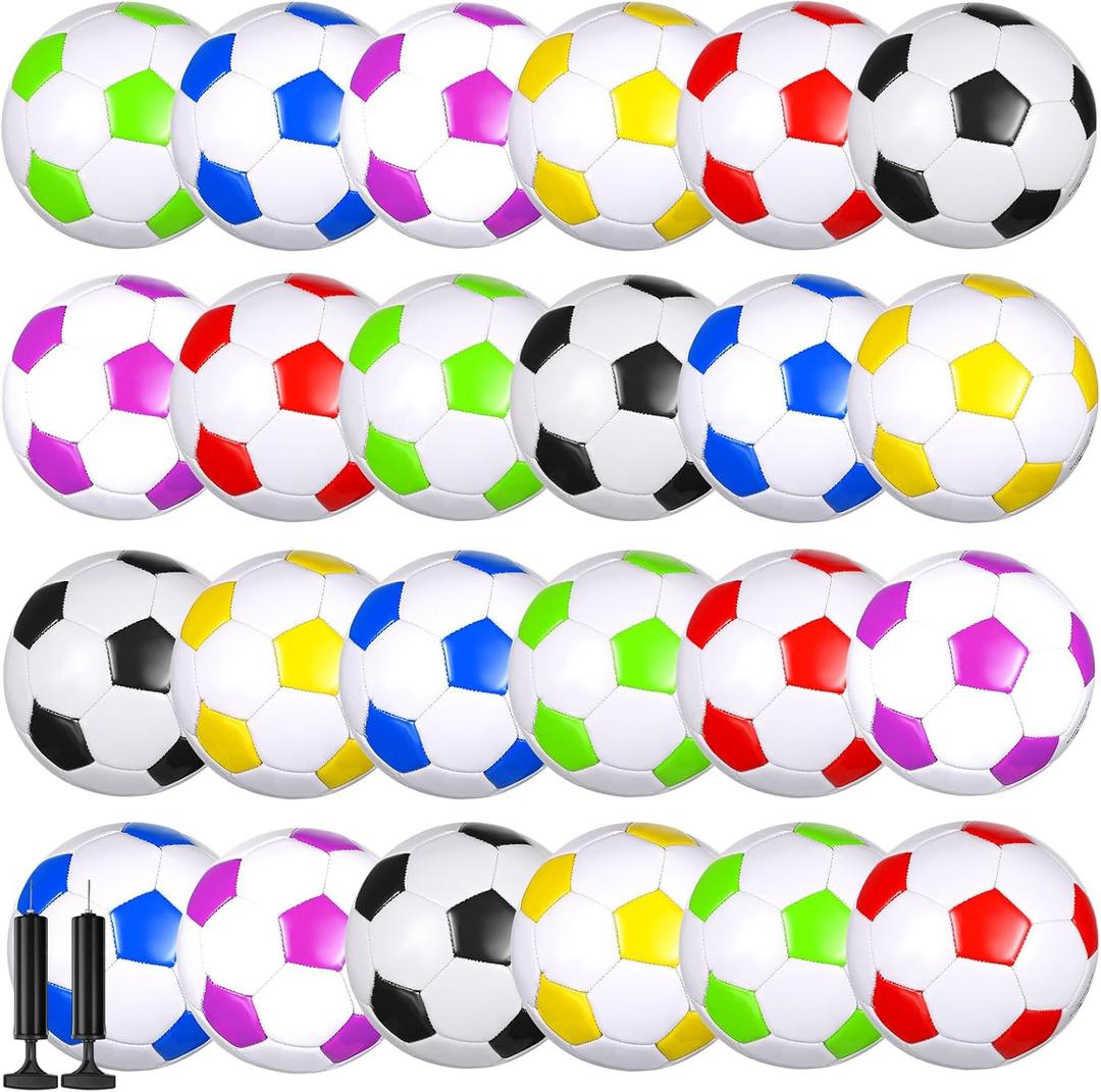 Soulchen 48 Pcs Deflated Soccer Ball Bulk with 2 Pcs Pump Outdoor Indoor Soft Sport Soccer Ball for Kids Teens Young Adults Training Practice Outdoor Indoor Birthday Party Gifts(Size 3)