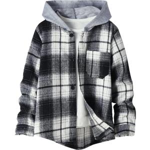 Boys Flannel Shirts Plaid Hooded Button Down Long Sleeve Shirt Fall Winter Clothes Lightweight Shacket Jacket 7-8 Years 
