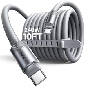 LISEN 10FT USB C Cable Fast Charging, Chubby 240W Cable USB C to USB C Fast Charging Soft Silicone USBC to USBC Parallel Cable for iPhone 17 Pro Max 16 15 Air Samsung S25 Ultra MacBook Pro Air iPad