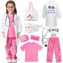 Latocos 10pcs Kids Veterinarian Costume Toddler Doctor Vet Kit Play Set Cat Coat for Boys Girls Halloween Dress Up Career Day (Pink, 110)