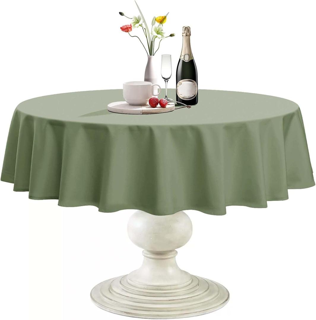Softalker Sage Green Round Tablecloth, Waterproof & Stain Resistant Table Cloth Wrinkle Free Fabric Washable 210GSM Polyester Table Cover for Spring/Party/Outdoor - 48 inch