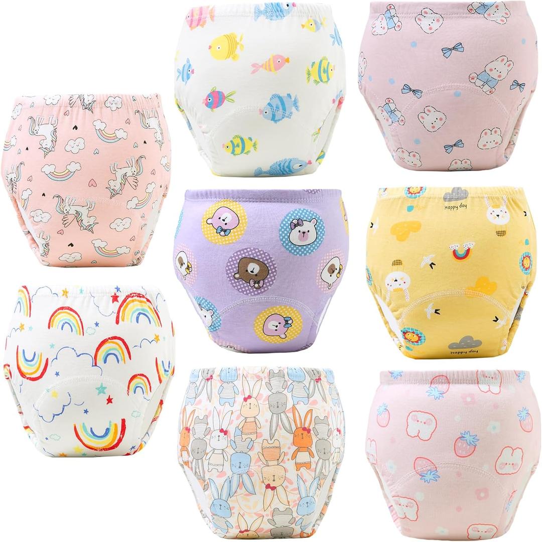 Training Pants Potty Training Underwear for Boys Girls,Toddler Potty Pants for 2T-6T,Soft Absorbent & Leak-Proof with Characters, 100% Cotton Washable (8PCS,S)
