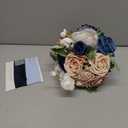 Ling's moment Dusty Rose & Blue Artificial Wedding Flower Bouquets for Bridesmaids Navy Blue Floral Bouquet Blue Bridesmaid Bouquets with Ribbon Ceremony Anniversary,7-inch Diameter