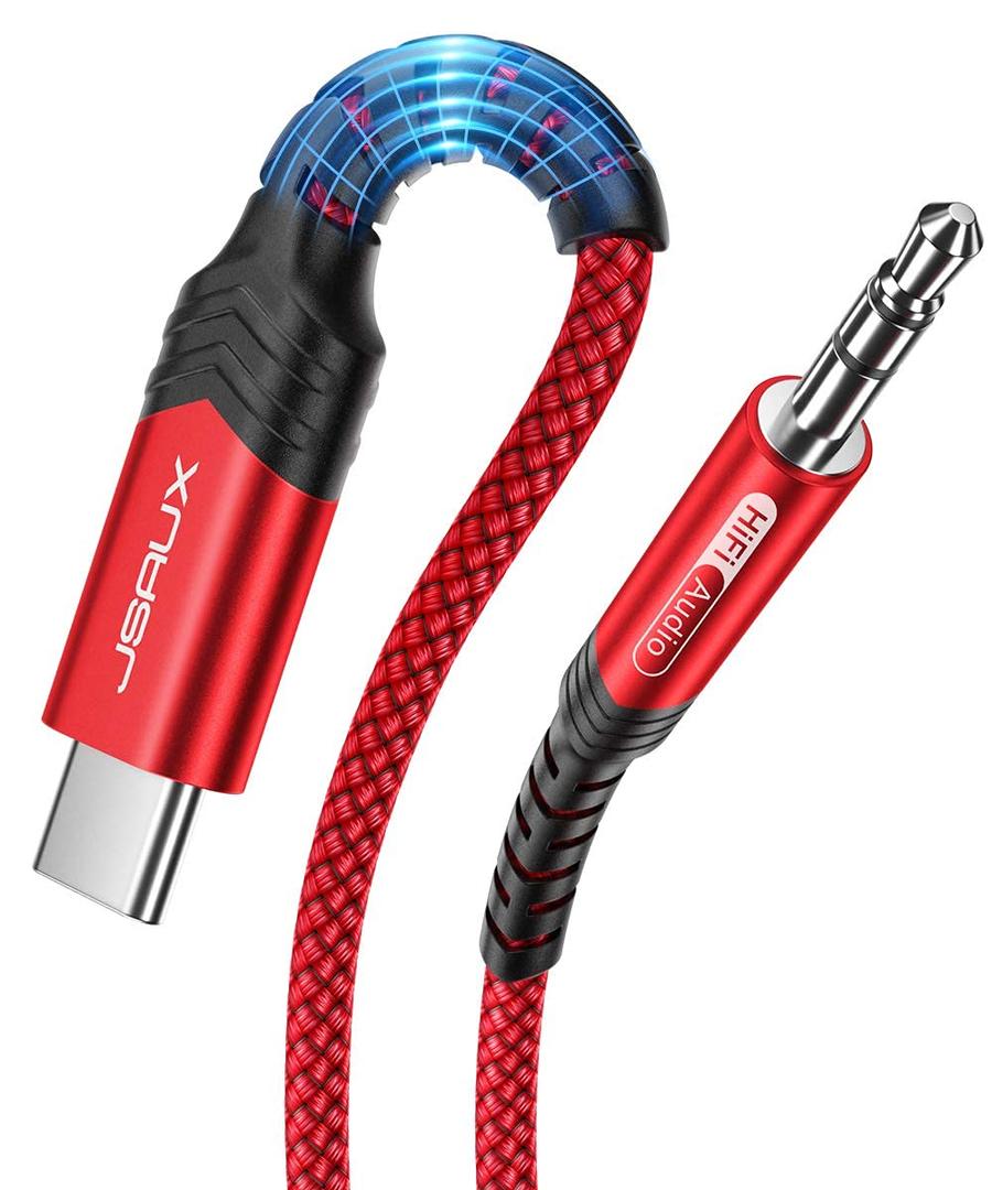 JSAUX USB C to 3.5mm Audio Aux Jack Cable[6.6ft], USB Type C to 3.5mm Headphone Stereo Cord Car Compatible with iPhone 16 Pro Max/15 Pro Max Plus, iPad Pro, Samsung Galaxy S24 S23 Ultra, Pixel-Red