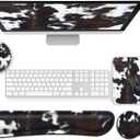 Keyboard Wrist Rest and Mouse Wrist Rest Support Padded Memory Foam Set, Durable Non-Slip Base for Computer Laptop Office Accessories,Ergonomic Mouse Pad Cute Cowhide Brown Black Cow