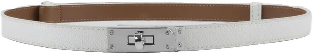 FENLDY Adjustable Thin Belts For Womens Skinny Belts For Dresses Womens Solid Color Alloy Turn Lock Belts For Jeans (White Silver Buckle)
