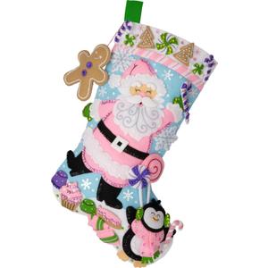 Bucilla Felt Applique 18" Stocking Making Kit, Lollipop Santa, Perfect for Holiday DIY Arts and Crafts, 89705E