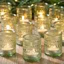 24 Pack Clear Glass Votive Candle Holders, Vintage Candle Holder for Floating Candle, Tealight Candle Holder for Table Centerpieces Home Bridal Shower Birthday Christmas Table Decoration (Green)