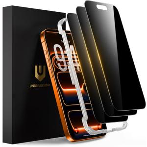 UNBREAKcable Privacy Screen Protector for iPhone 17 Pro Max (6.9"), 25° Anti-Spy Tempered Glass, Easy Install Alignment Frame, Case-Friendly, 9H Hardness, Anti-Fingerprint, 3-Pack