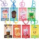 Valentines Day Cards for Kids - 32 Crazy Loop Reusable Drinking Straws with Colorful Cards, Valentine Party Favors for Boys & Girls, Kids Exchange Cards for School Classroom, Ideal Valentine Gifts