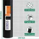 SEBOSS Black Hardware Cloth 1/2 inch 48 x 100 Ft 19-Gauge, Vinyl Coated Wire Mesh Roll, Chicken Wire Fencing, Garden Fencing, Welded Wire Fence Roll, Wire Mesh Fencing