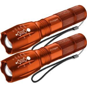 Victoper LED Flashlight 2 Pack Orange, Bright High Lumens Tactical Flashlights High Lumens with 5 Modes, Waterproof Zoomable Flash Light for Outdoor, Gifts for Father's Day Camping Essentials Gear