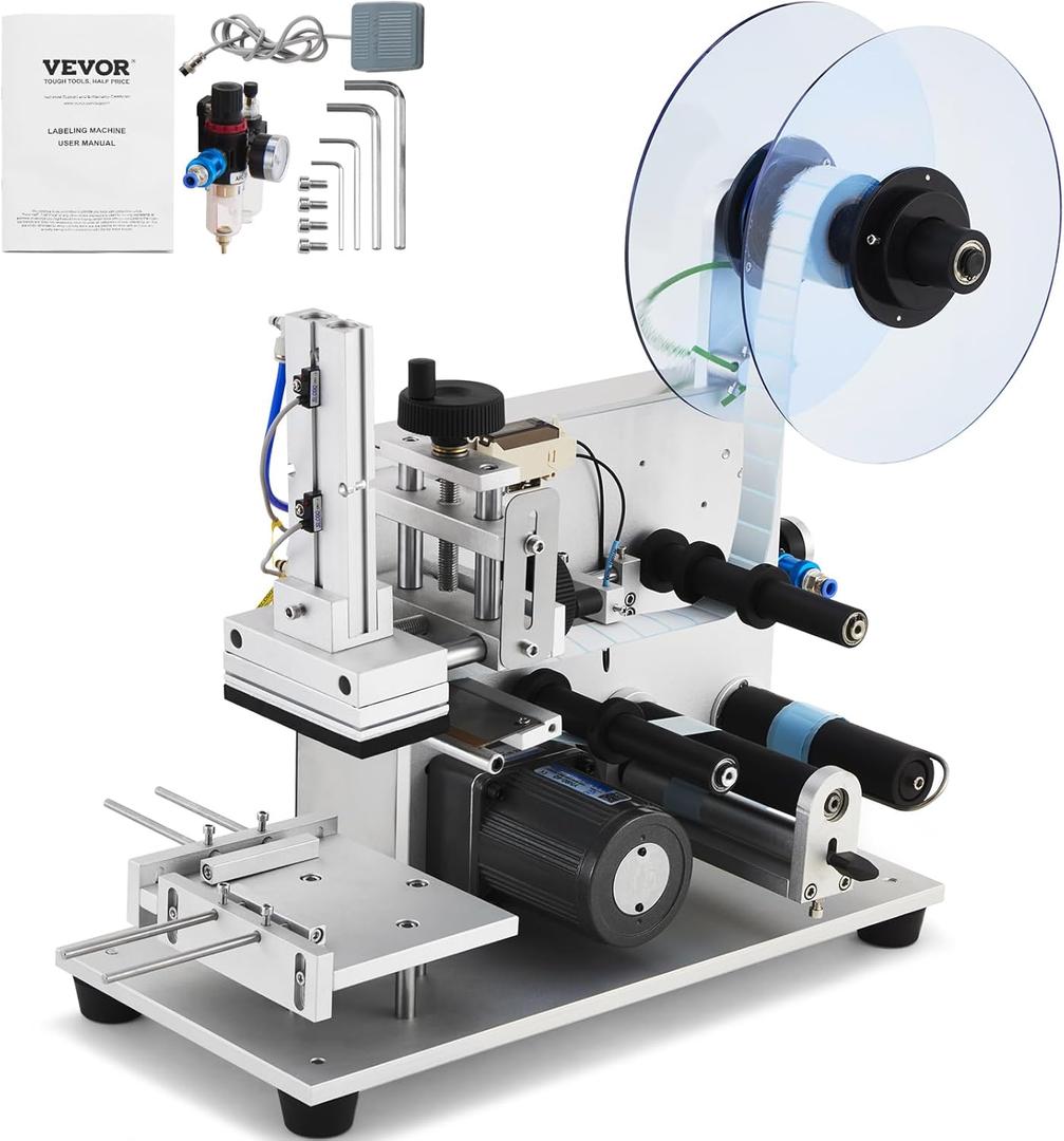 VEVOR Electric Flat Labeling Machine, 25-60pcs/min, Flat Surface Label Applicator for Cardboard Boxes/Square Bottles/Tin Cans, Labeler Suitable for Item Size Range of 4.72 x 5.9 x (0.98-3.54) inches