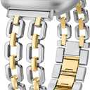 Wearlizer Metal Band Compatible with Fitbit Versa 4 Bands for Woman/Versa 3/Sense 2/Sense Bands Women, Dressy Chain Strap Designer Stainless Steel Bracelet Wristband (Silver/Gold)