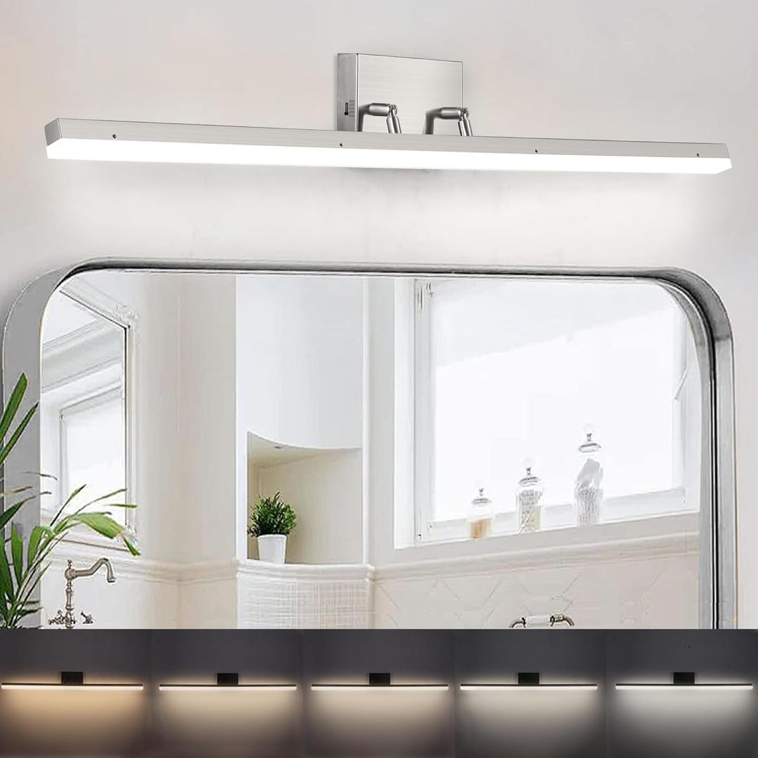 36 inch Modern Led Vanity Light Bathroom, 5CCT Dimmable Bathroom Light Bar,Over Mirror Rotatable Vanity Lighting Fixture, Adjustable Nickel Vanity Light for Bathroom Bedroom