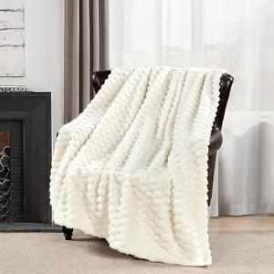 Heated Blanket Throw 50" x 60" Soft Ribbed Faux Fur Flannel Fast Heating  Overheat Protection & Auto Shut-Off, White