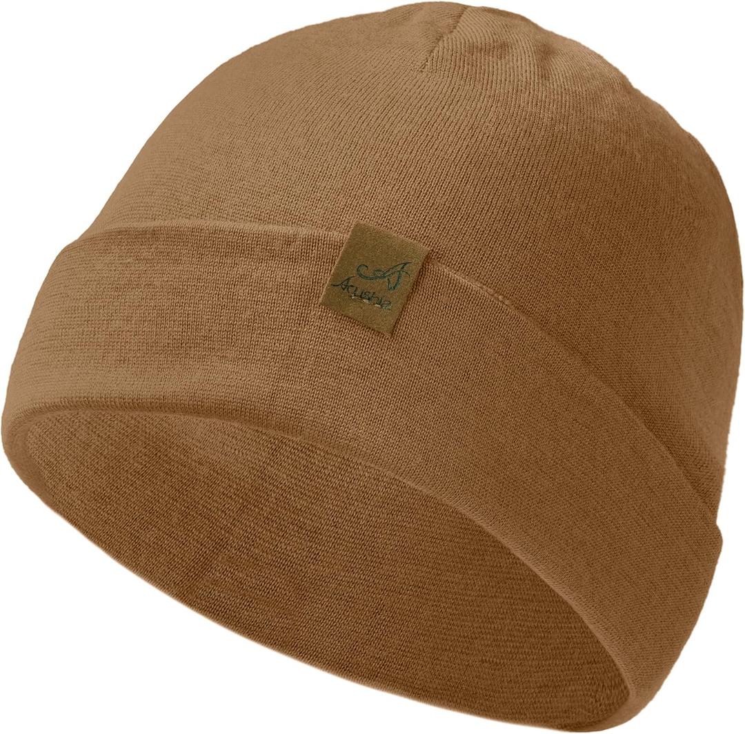 ACUSHLA 100% Merino Wool Cuff Beanie for Men & Women Knitted Winter Hat Unisex Watch Cap Skull Wrap for Cold Weather (One Size, Camel)
