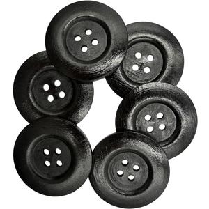 20 Pack Wooden Sewing Buttons, 2.36 Inch Round, 4 Holes, 60mm Large Size for Crafts, DIY Clothing, Bag Decoration, (Black)