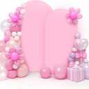 LEBENGURU Upgraded 8FT Wedding Arch Cover, 6.6FT Light Pink Spandex Fitted Arch Backdrop Cover, Set of 2 for Round Top Chiara Stand Covers for Birthday Party Baby Shower Banquet Balloon Dcor