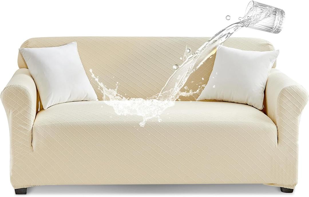 Tokokimo 100% Waterproof Loveseat Couch Cover, Waterproof Sofa Cover, Stretch Jacquard Sofa Slipcover, Leakproof Furniture Protector for Kids, Pets (Loveseat, Beige)50"-70" Long Sofa