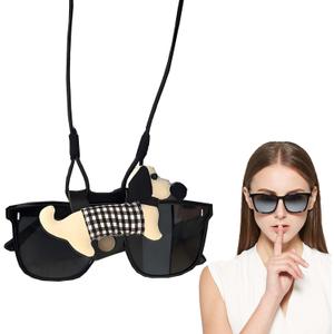 Stylish Puppy Shaped PU Leather Eyeglasses Strap Holder with Adjustable Length - Sunglasses Case for Women and Men (Black)