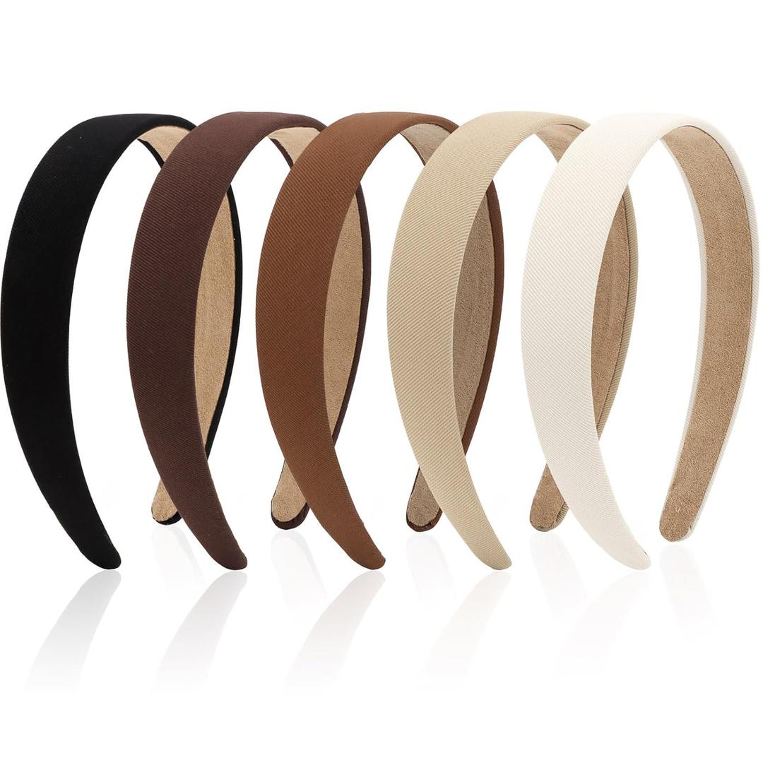 Aprince Wide Headbands for Women 5pcs,1 Inch Thick Headbands for Non-Slip,Neutral Hard Headband for Girls,Cloth Fabric Ribbed Headband for Daily Use