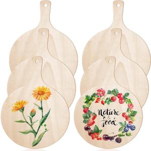 6 Pieces Mini Wooden Cutting Board Craft with Handle Wooden Unfinished Round Chopping Charcuterie Boards Mini Cheese Rustic Paddle for Christmas DIY Serving Home Kitchen Decor