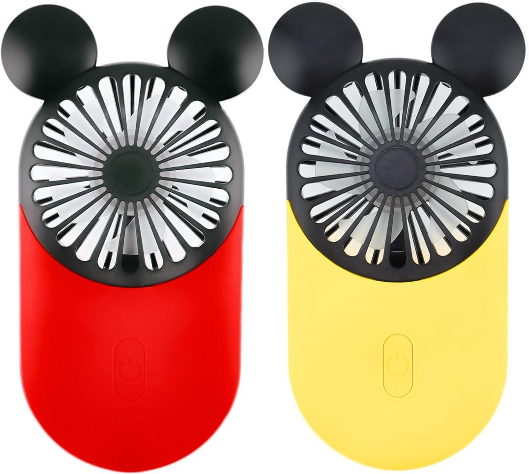 Cute Mouse Personal Mini Fan, Rechargeable Handheld USB Fan, 3 Adjustable Wind Speeds and Wearable Design, Portable Pocket Size for Travel/Outdoor/Vacation/Park Trip (Red+Yellow)