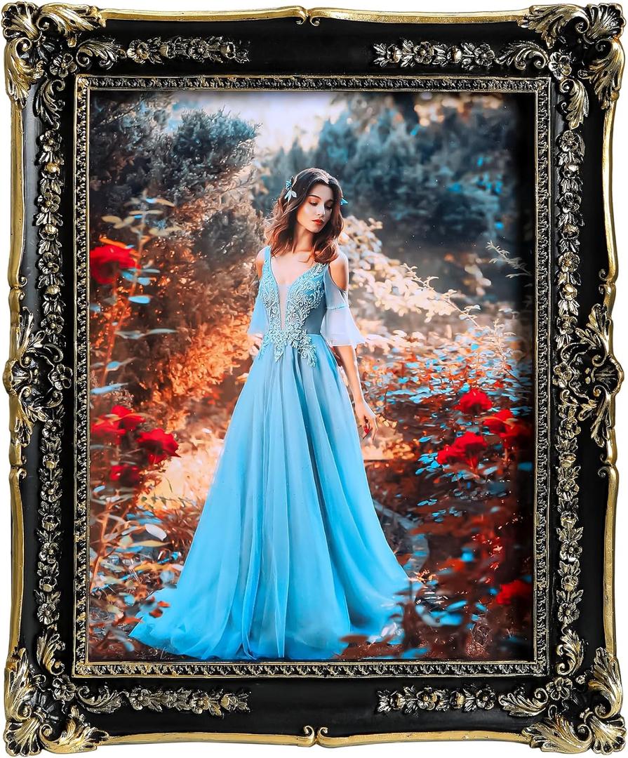 Black 8x10 Vintage Picture Frame - Elegant Gold Ornate Antique Fancy Picture Frames with Glass Front, Tabletop & Wall Display