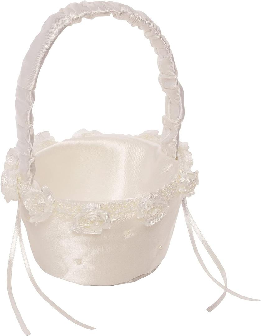 Simplicity 5073062010 Small Flower Girl Basket for Weddings and Other Celebrations, 3.5'' W x 5'' L x 7.5'' H, White Ivory