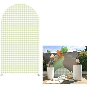Ittsmnt Plaids Arch Backdrop Cover for Silly Goose Baby Shower Arch Frame Stretchy Cover Gingham Kids 1st Birthday Party Fiesta Decorations (6.6x3.3ft Cover,Green)