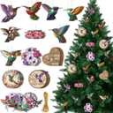 36 Pcs Hummingbird Christmas Tree Ornaments Set - Unique Double-Sided Printing Wooden Beautiful Bird Nature Outdoor Ornaments Gift Ideas for Xmas Holiday Women Bird Lovers
