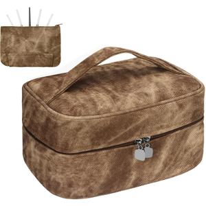 Makeup Bag, Portable Cosmetic Bag, Large Capacity Travel Makeup Case Organizer,Stylish Denim-Look Toiletry Bag for Women Girls With Handle and Removable Pouch (EXP 12/30/32)