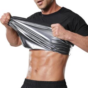 Sauna Shirt for Men Short Sleeve Sweat Suit Heat Trapping T-shirt Weight Loss Hot Suits Sports Gym Workout Shapewear (X-Large, Silver)