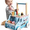 labebe Baby Push Walker, Wooden Activity Walker for Boys Girls 12M+, Push Walker Toy for Kids Learning to Walk, Adjustable Speed Learning Walking with Wheels, Birthday Gift for Babies Ages 1-3 (Blue)