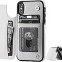 ONETOP iPhone Xs iPhone X Wallet Case with Card Holder,OT Premium PU Leather Kickstand Card Slots Case,Double Magnetic Clasp and Durable Shockproof Cover (White)