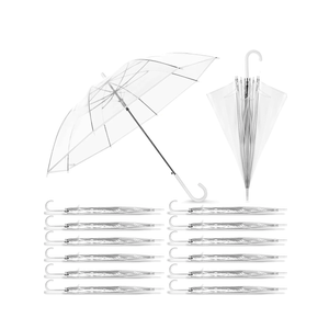 16 Pack Clear Wedding Umbrellas Bulk Transparent Auto Open Stick Umbrellas Windproof Waterproof Large Canopy Umbrella with White J Hook Handle for Wedding Bride Groom Photography Golf Outdoor 